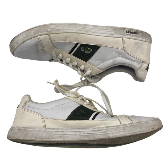 LACOSTE Europa Twd Leather Lace Sneakers Mens Sz 13‎ White Green Luxury Preppy - Picture 2 of 6